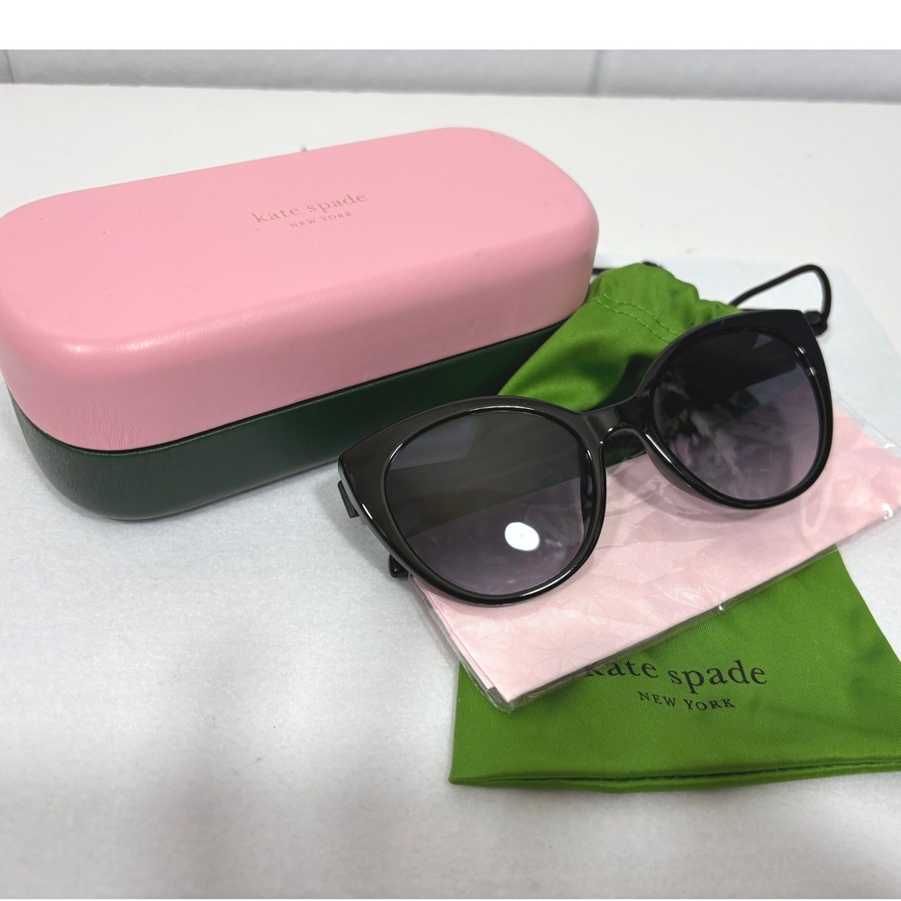 kate spade Black Cat Eye Sunglasses with Pink Case and Green Pouch - Picture 4 of 8